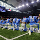 Members of the Detroit Lions take a knee during the playing of the national anthem prior to the start of the game against the Atlanta Falcons at Ford Field on Sept. 24, 2017, in Detroit. (Rey Del Rio/Getty Images)